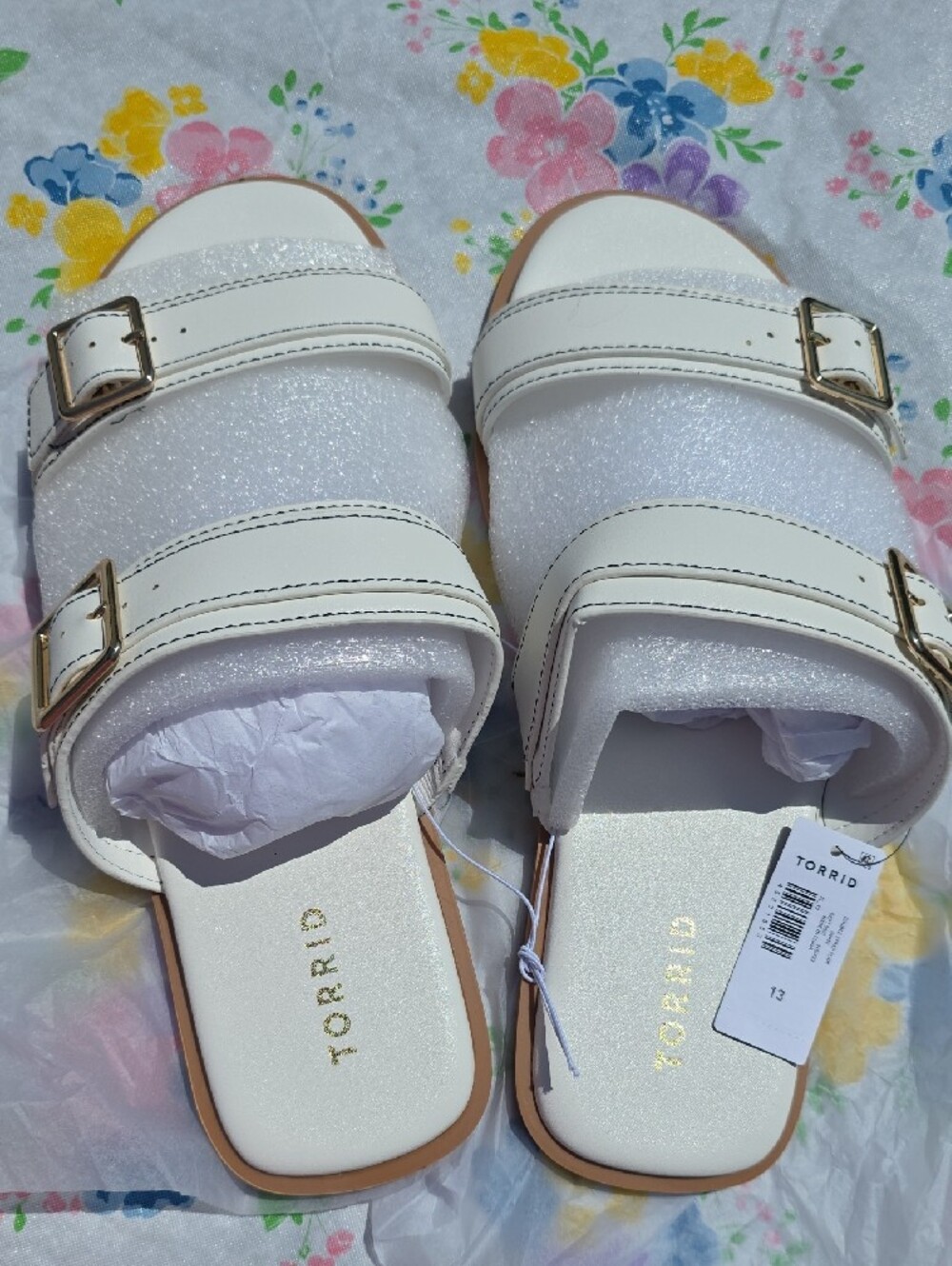 torrid White Dual-Buckle Slide Sandals with Gold Buckles - Picture 3 of 6